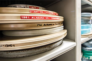 stack of old film reels
